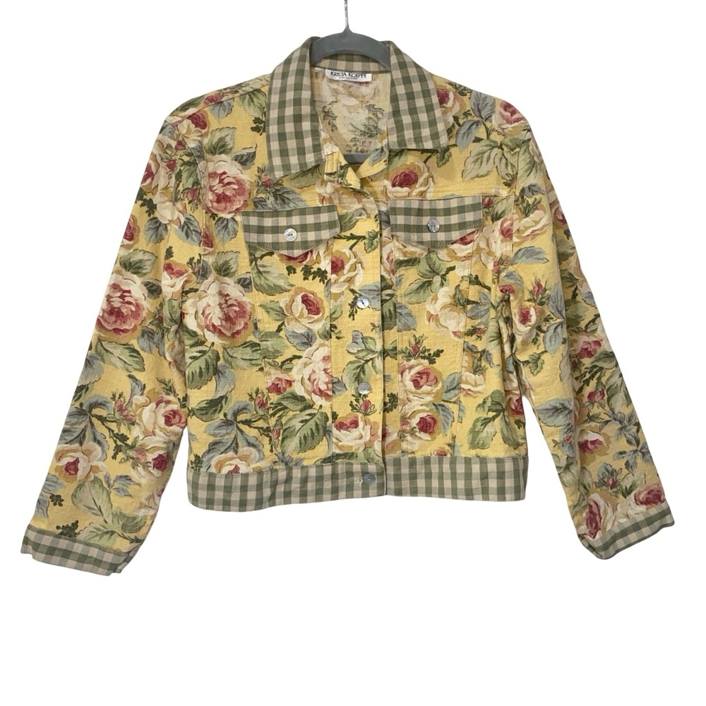 Vintage Krista Koeppe 90s Floral Gingham Cropped Jacket - Cottagecore‎ Medium